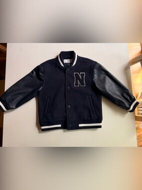 H&M Navy & White Varsity Jacket with 'N' Patch